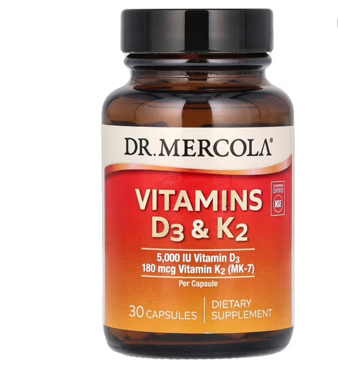 DR.MERCOLA, витамин Д3 / D3 c K2, 5000 ме, 30 капсул