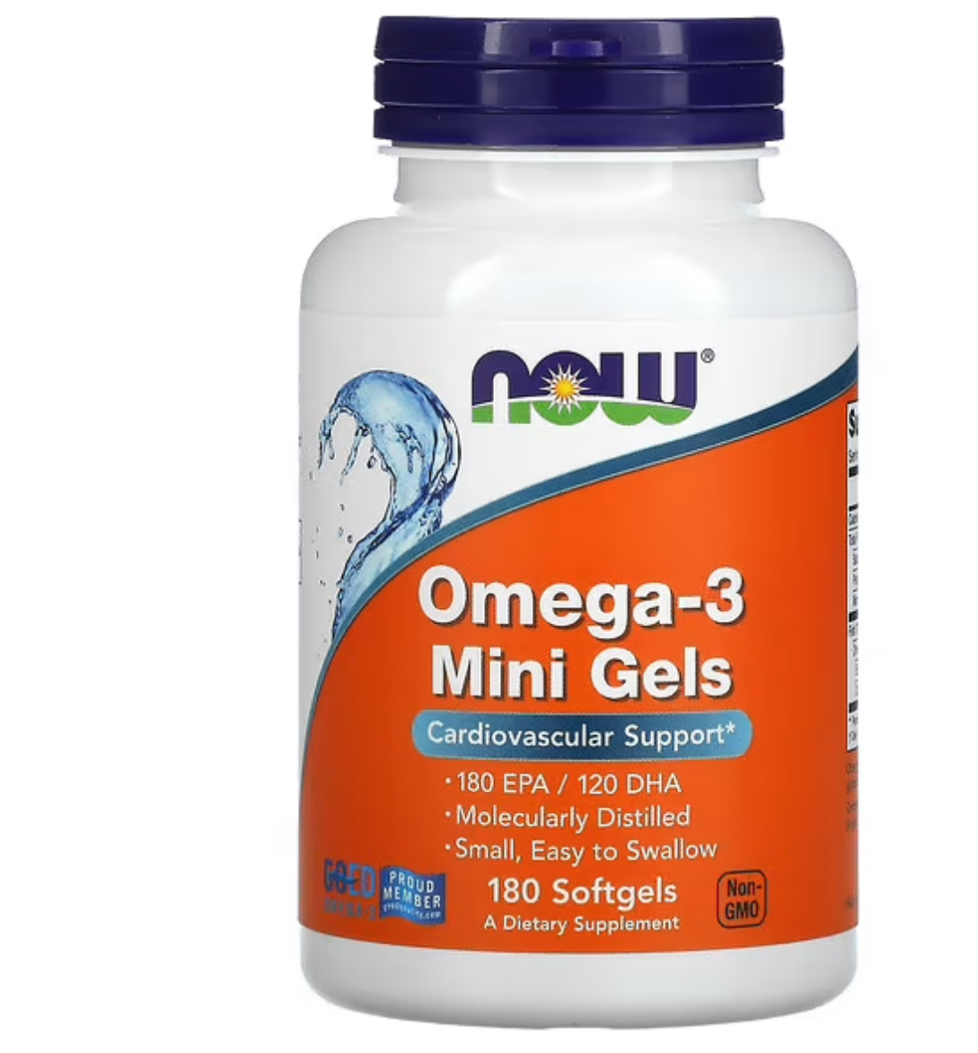 NOW FOODS, Омега 3 mini gels, 180 epa/120 dha, 180 капсул