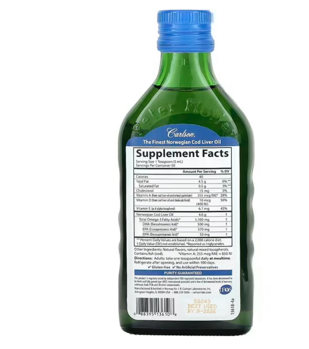 CARLSON, Жир печени дикой норвежской трески, фруктовый вкус, 250 мл