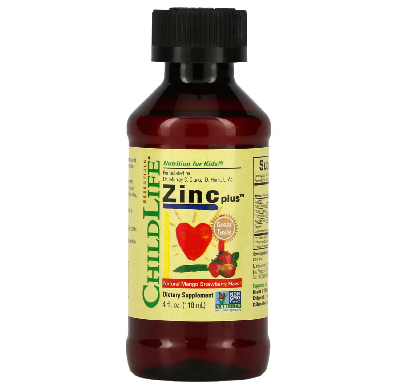 ChildLife, Zinc plus, цинк, натуральный вкус манго и клубники, 118 мл