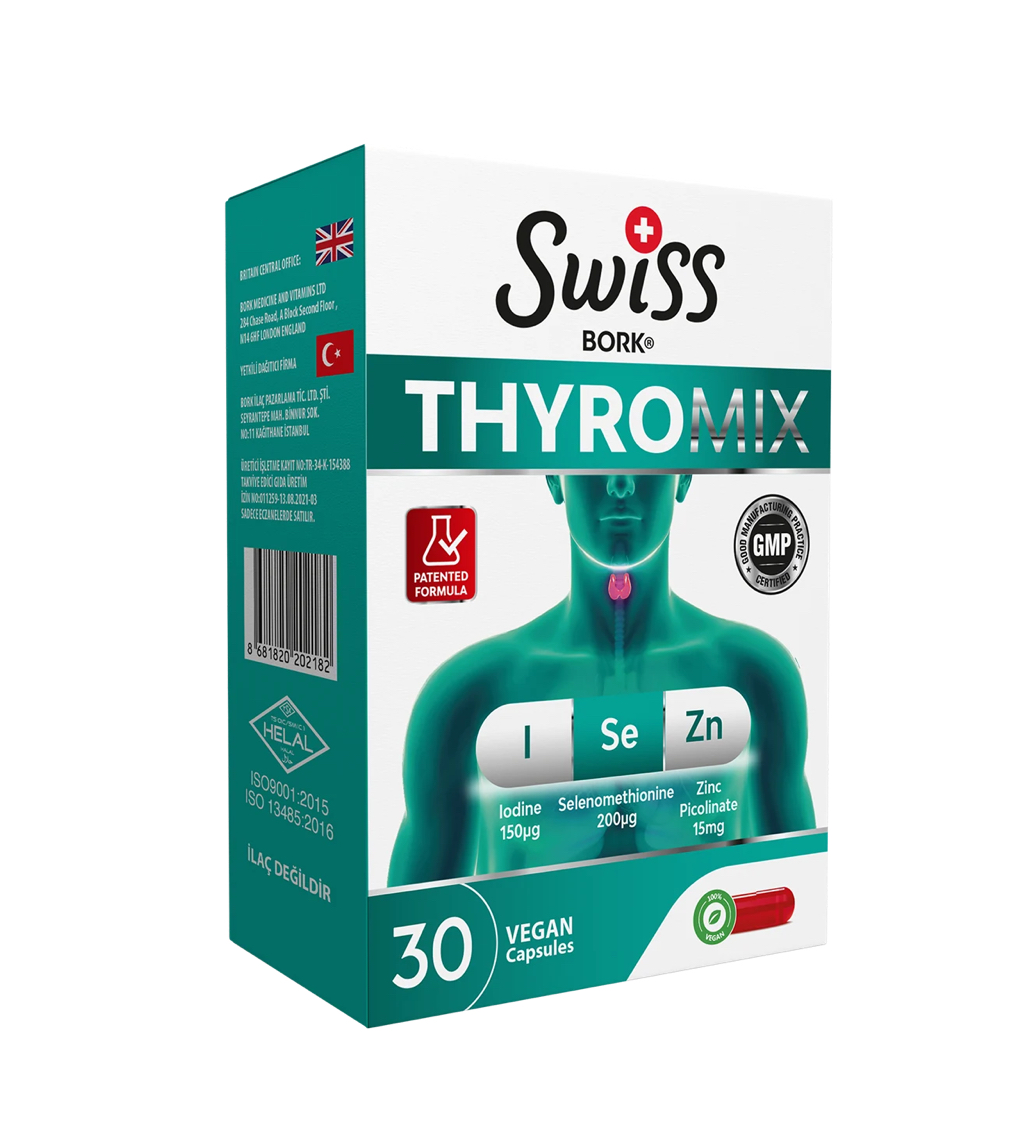 SWISS Bork, Thyromix, йод, селен, цинк, 30 капсул