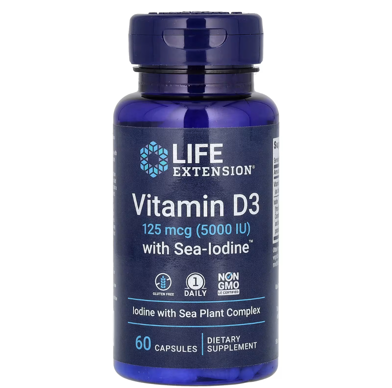 Life Extension, Витамин Д3 с sea-iodine, + йод. 5000/1000, 60 капсул