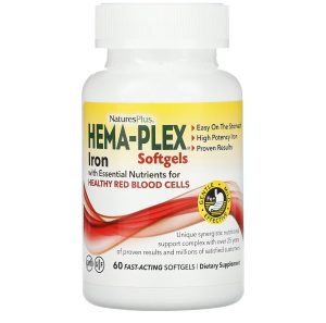 Natures Plus, Hema-Plex, железо комплекс, 60 капсул быстрого действия