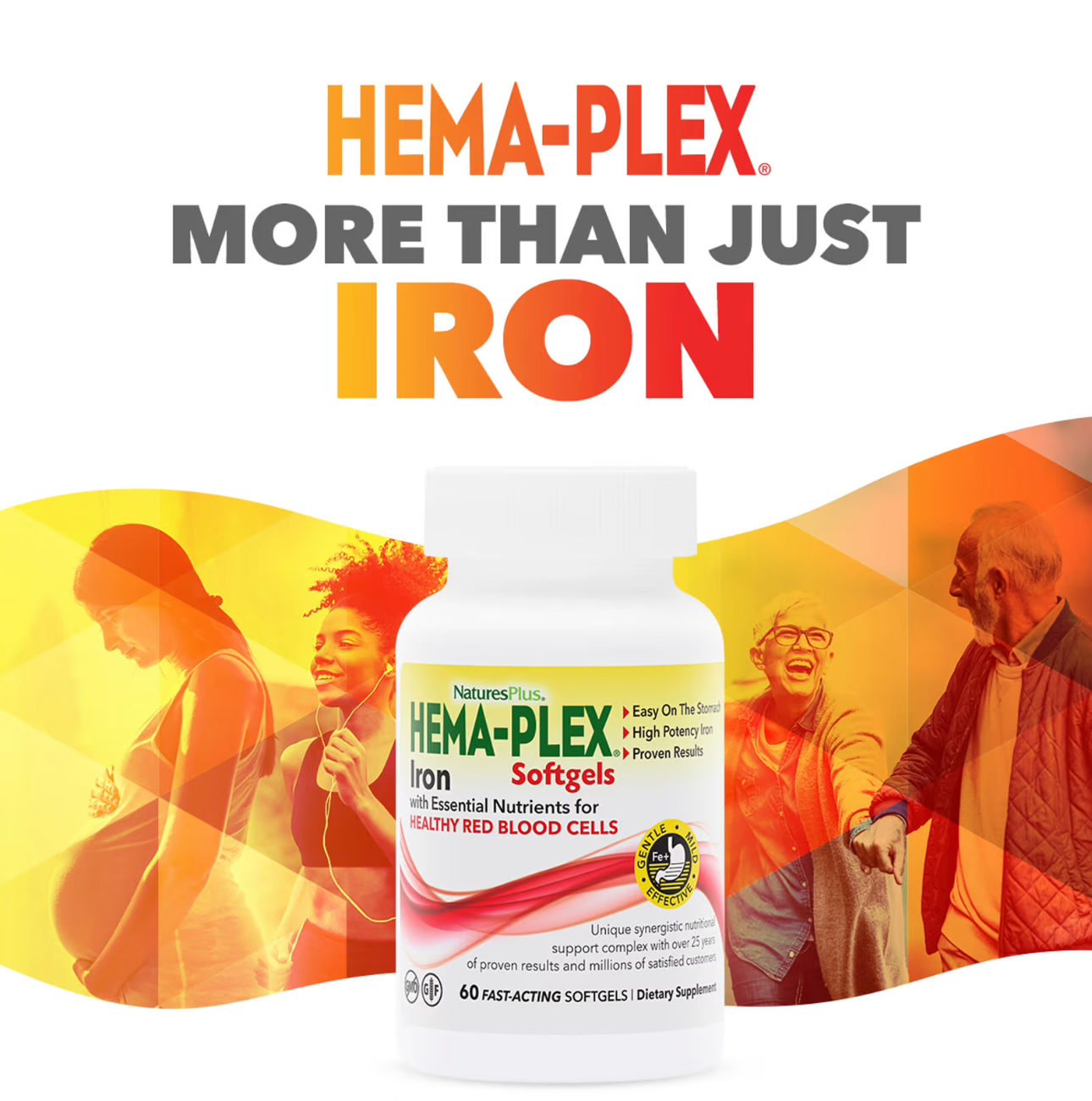 Natures Plus, Hema-Plex, железо комплекс, 60 капсул быстрого действия