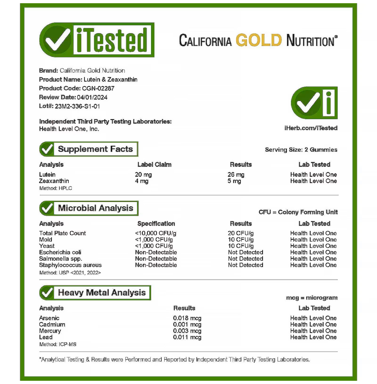 California Gold Nutrition, Лютеин и зеаксантин, 10/2 мг, 90 мармеладок