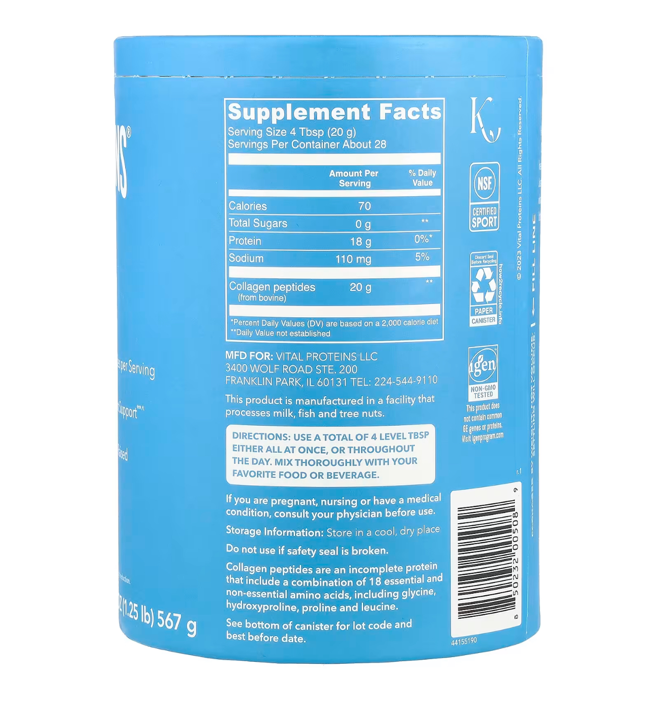 Vital Proteins, Collagen peptides, 567 гр