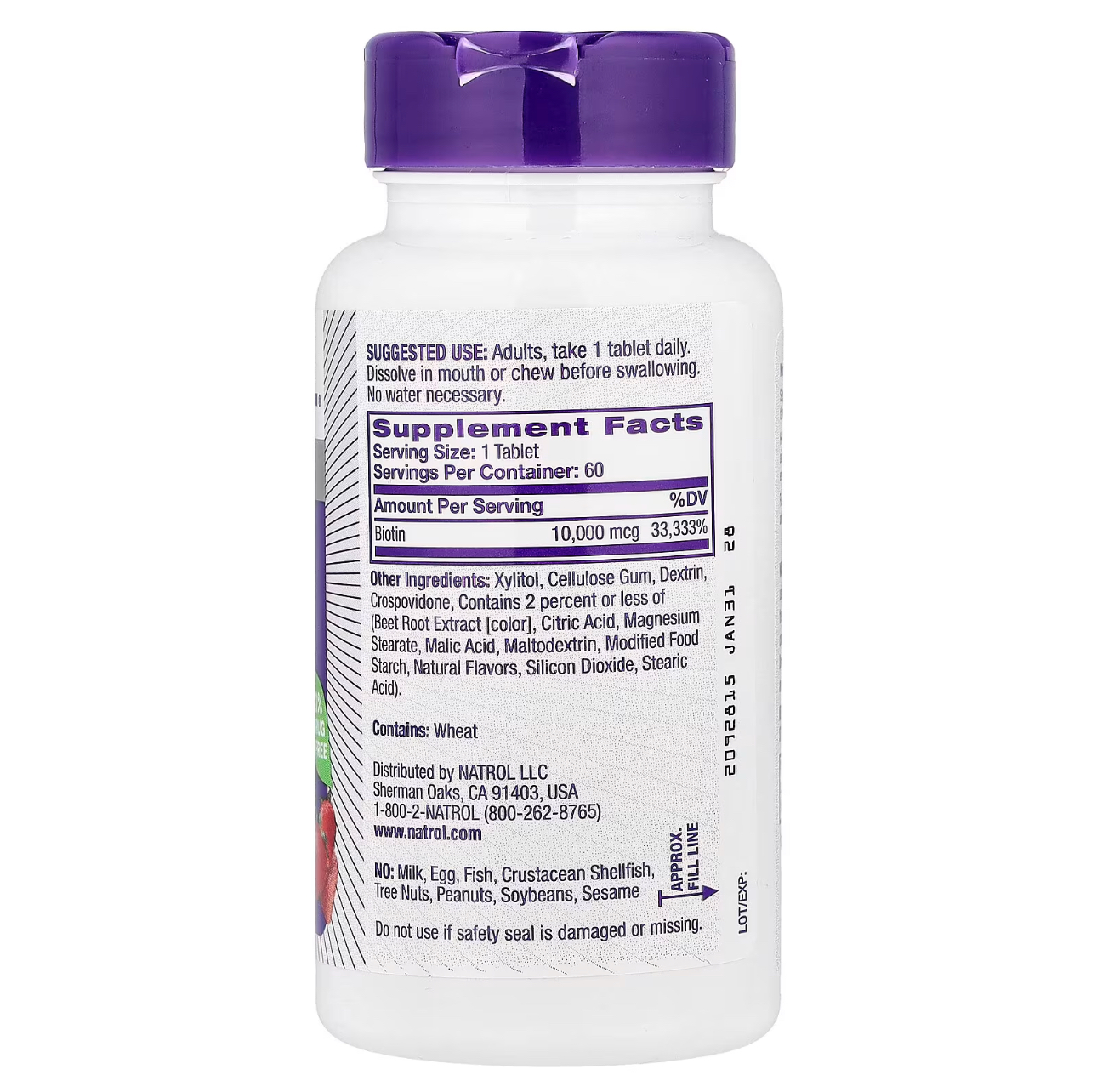 Natrol, Биотин быстрорастворимый, 10000 мкг, 60 жевательных таблеток