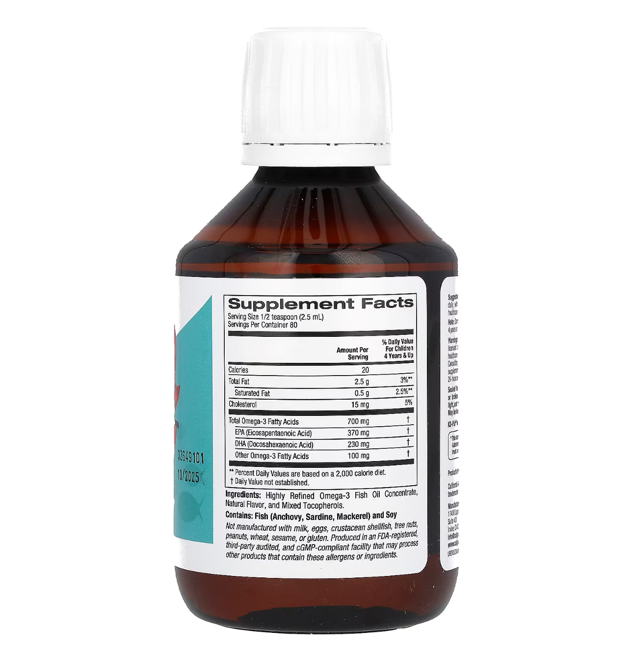 California Gold Nutrition, Омега 3 детская, жидкая, 370epa/ 230 dha, 200 мл, 80 порций