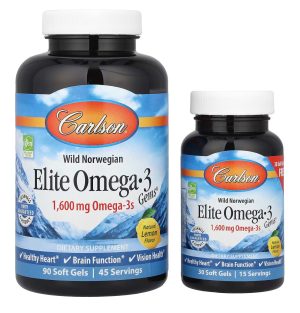 Carlson, Elite Omega 3, Омега 3, 1600 мг, лимонный вкус, 120 капсул