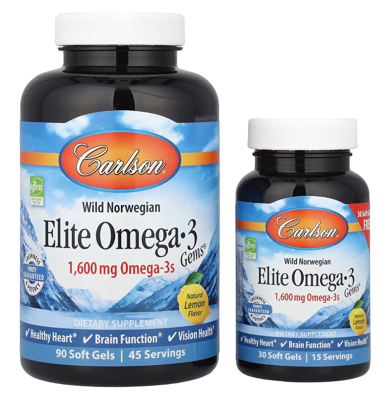 Carlson, Elite Omega 3, Омега 3, 1600 мг, лимонный вкус, 120 капсул