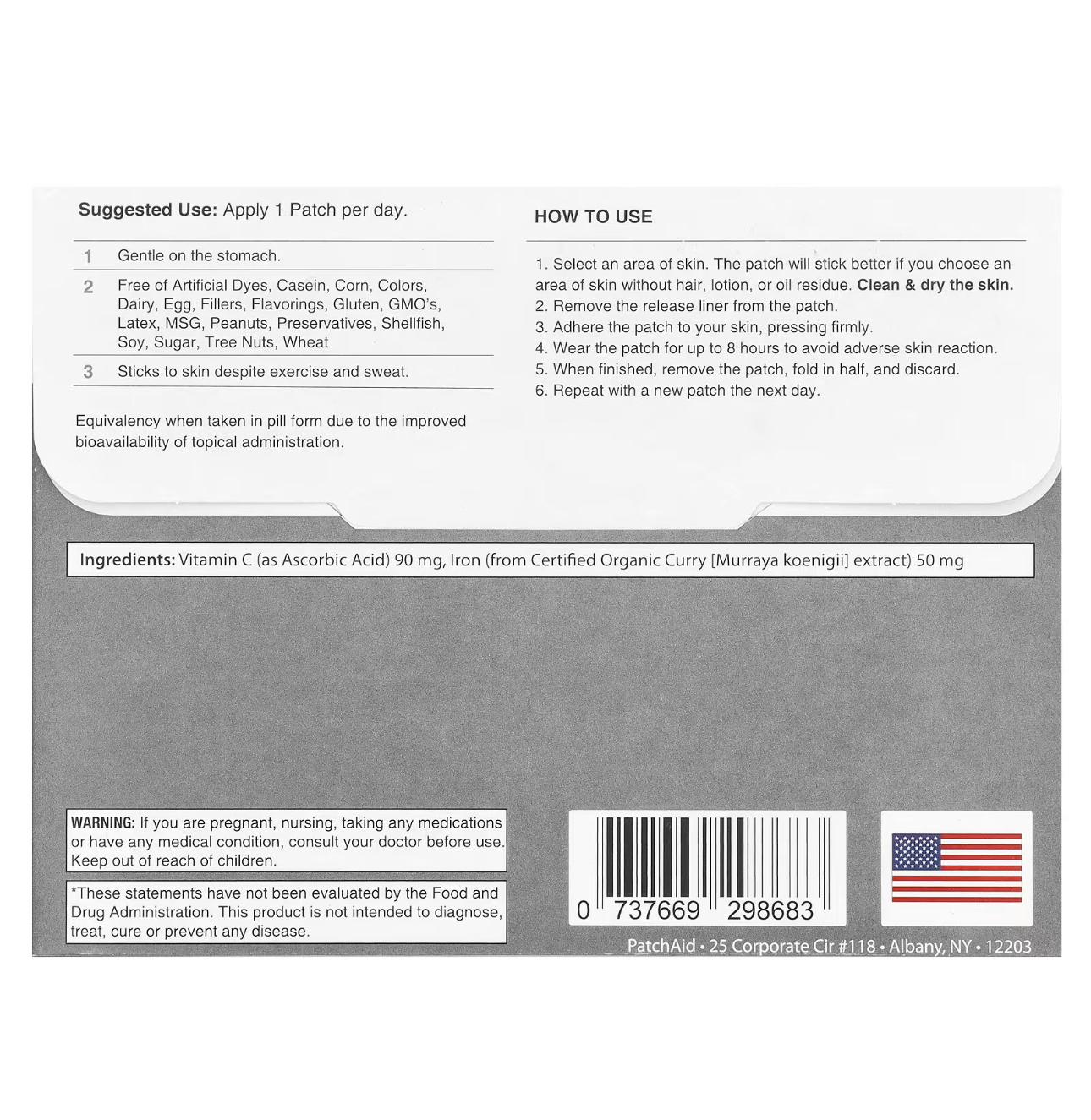 PatchAid, биодоступное железо в пластырях, трансдермальная технология, 30 шт