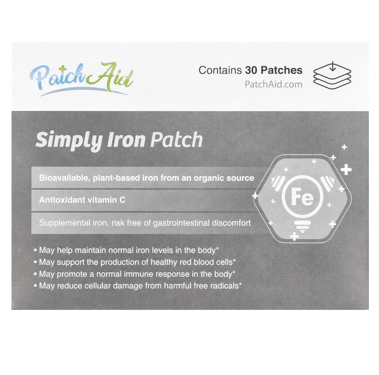 PatchAid, биодоступное железо в пластырях, трансдермальная технология, 30 шт