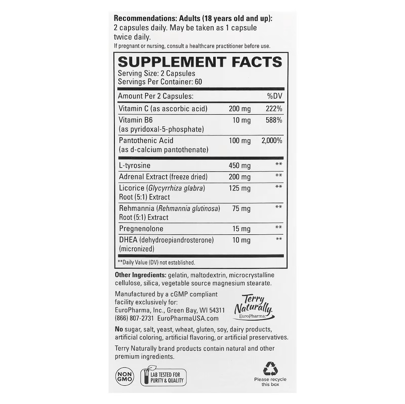 Terry Naturally, Adrenalpex, максимальная поддержка надпочечников. 120 капсул