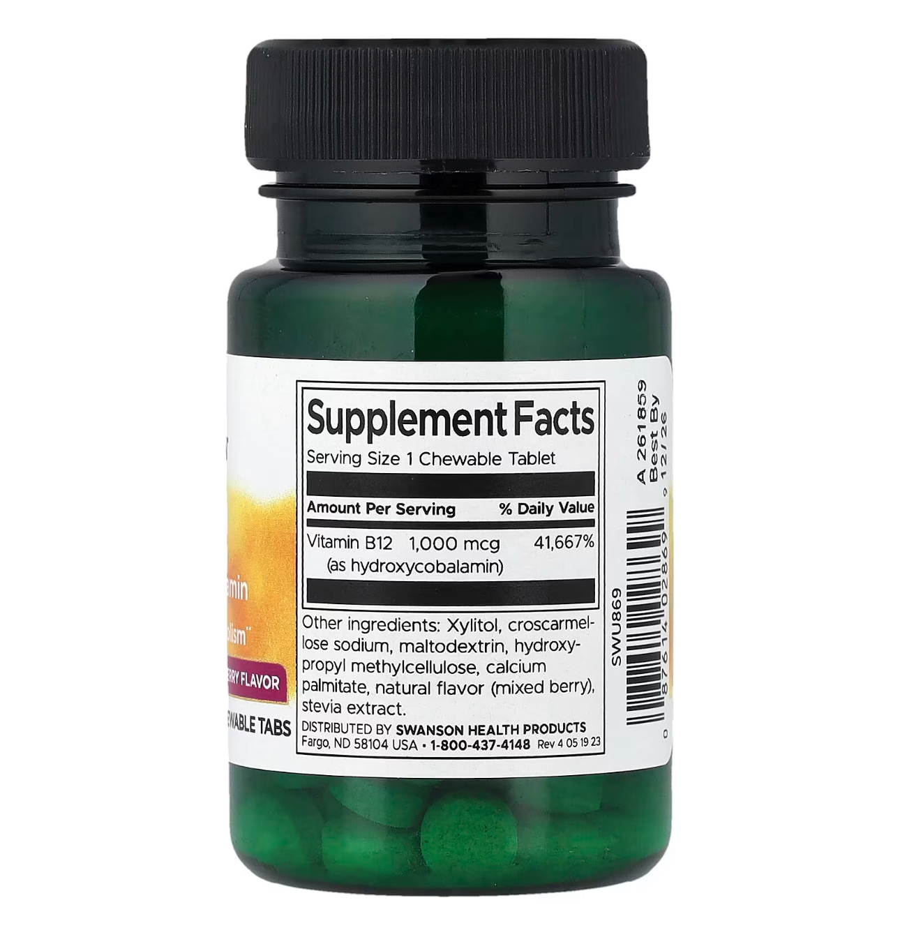 Swanson, B12, Гидроксикобаламин, 60 капсул