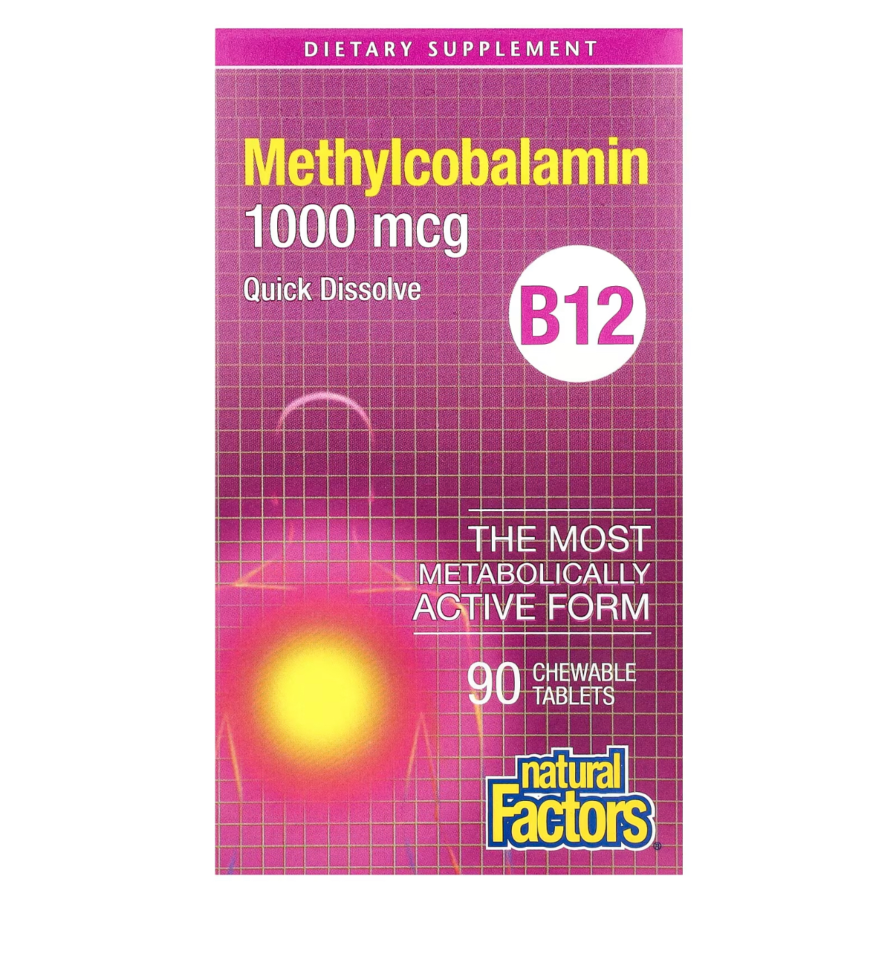Natural Factors, Метилкобаламин, B12, 1000 мкг, 90 жевательных таблеток