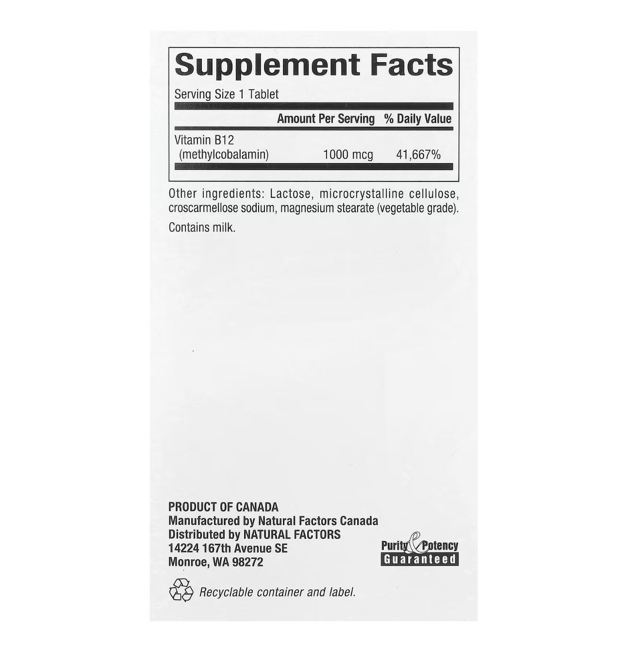 Natural Factors, Метилкобаламин, B12, 1000 мкг, 90 жевательных таблеток