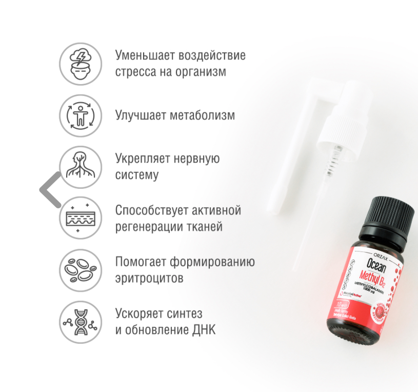 ORZAX, Метилкобаламин, B12, 1000 мкг, спрей, 66 доз