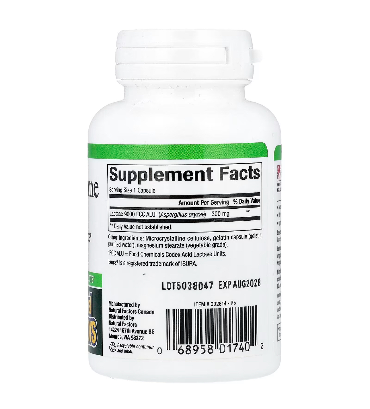 Natural Factors, Фермент лактаза, 300 мг, 60 капсул