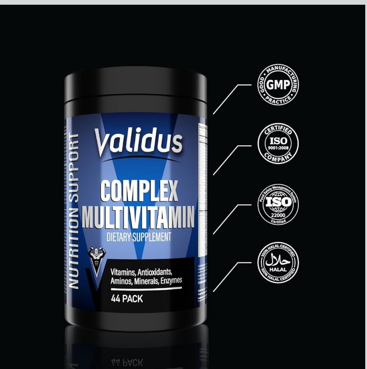 VALIDUS Мультивитаминный комплекс: витамины + минералы + антиоксиданты + аминокислоты + ферменты.   44 порции.
