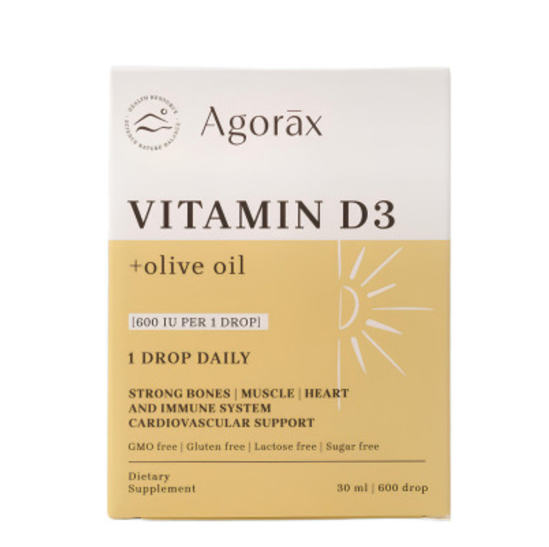 AGORAX, Витамин Д3 600 ме в 1 капле, 600 капель, 30 мл