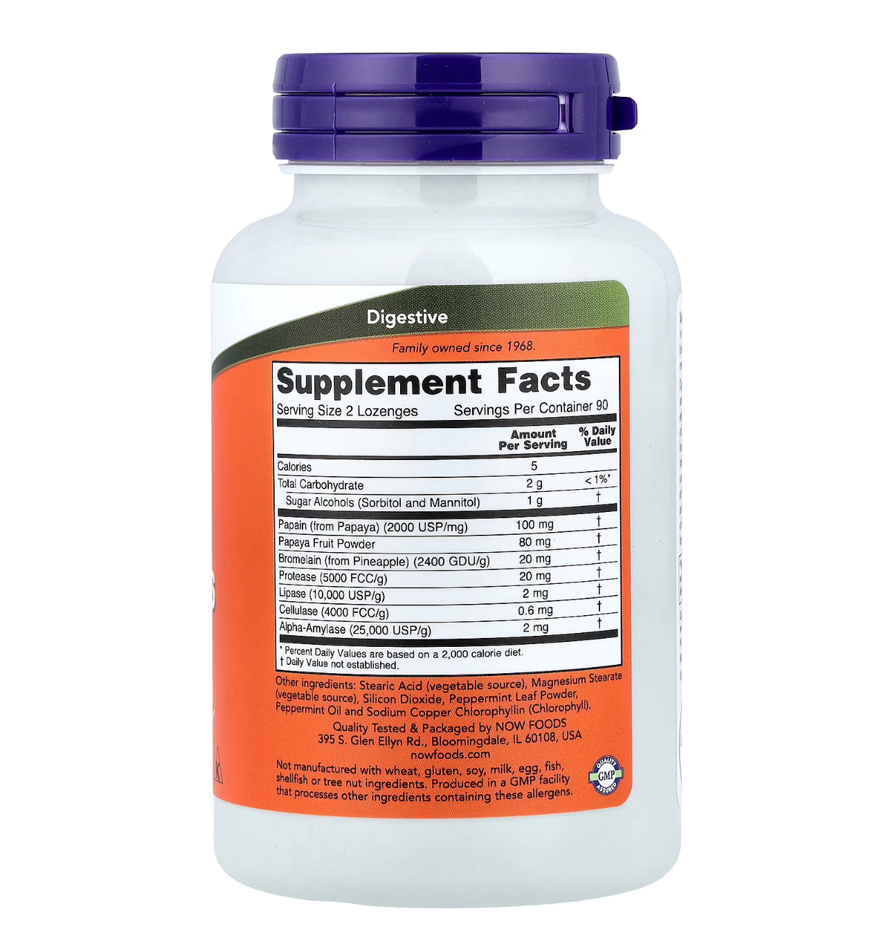NOW, Папайя энзимы, 180 жевательных таблеток