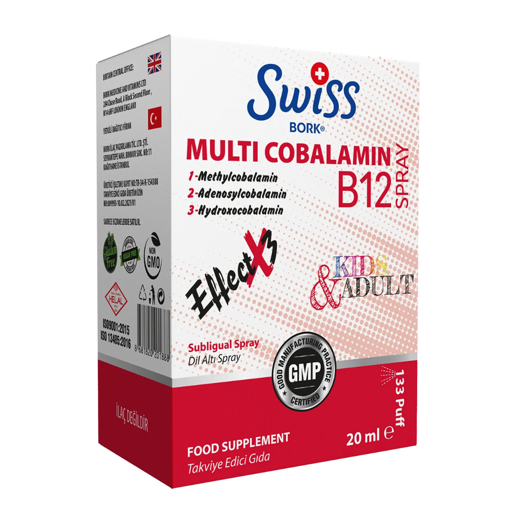 SWISS, Мультикобаламин, витамин В12, 500 мкг, 133 дозы, спрей