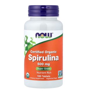 NOW, Сертифицированная органическая Спирулина, 500 мг, 100 таблеток