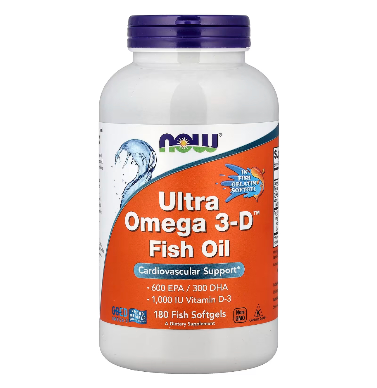 NOW, Ultra omega 3 D, Омега 3, 1000, 600 epa/300 dha, 1000 ме Д3, 180 капсул