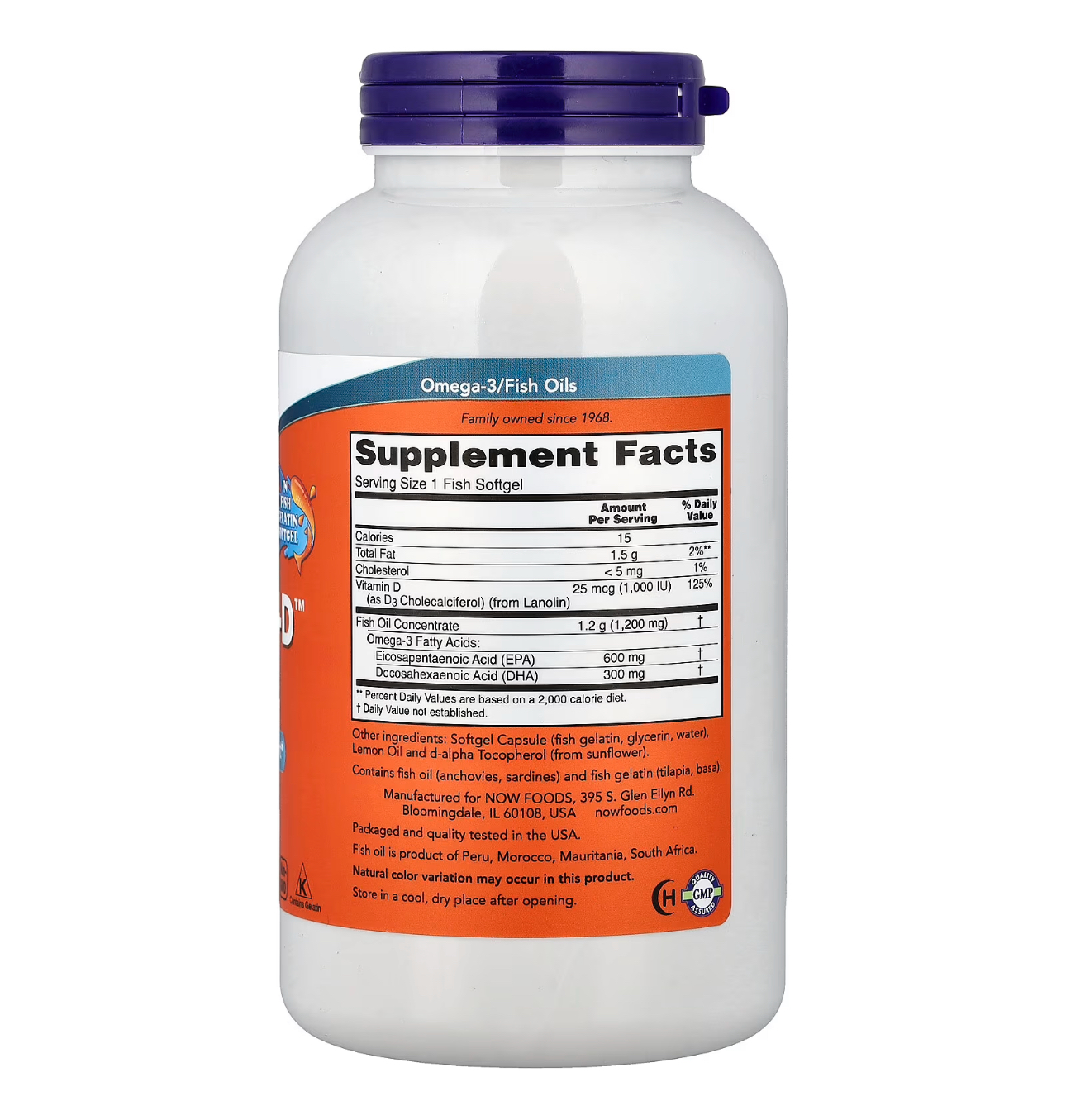 NOW, Ultra omega 3 D, Омега 3, 1000, 600 epa/300 dha, 1000 ме Д3, 180 капсул