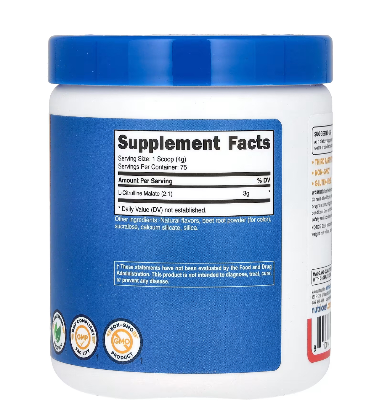 Nutricost, Л Цитруллина малат 2:1, 75 порций, 300 гр