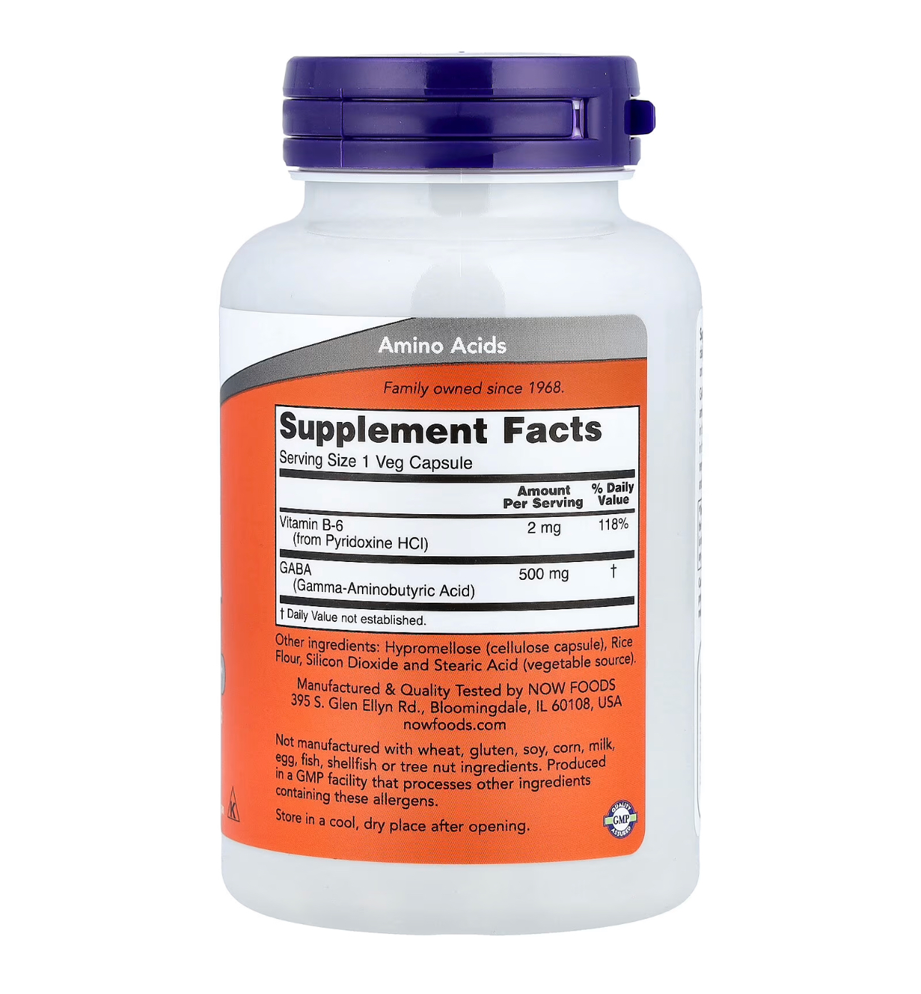 NOW, GABA, Габа, ГАМК, 500 мг, 100 капсул