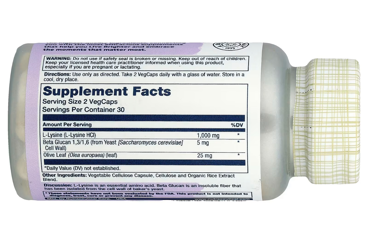 SOLARAY,  Л Лизин + Бета глюкан, 60 капсул