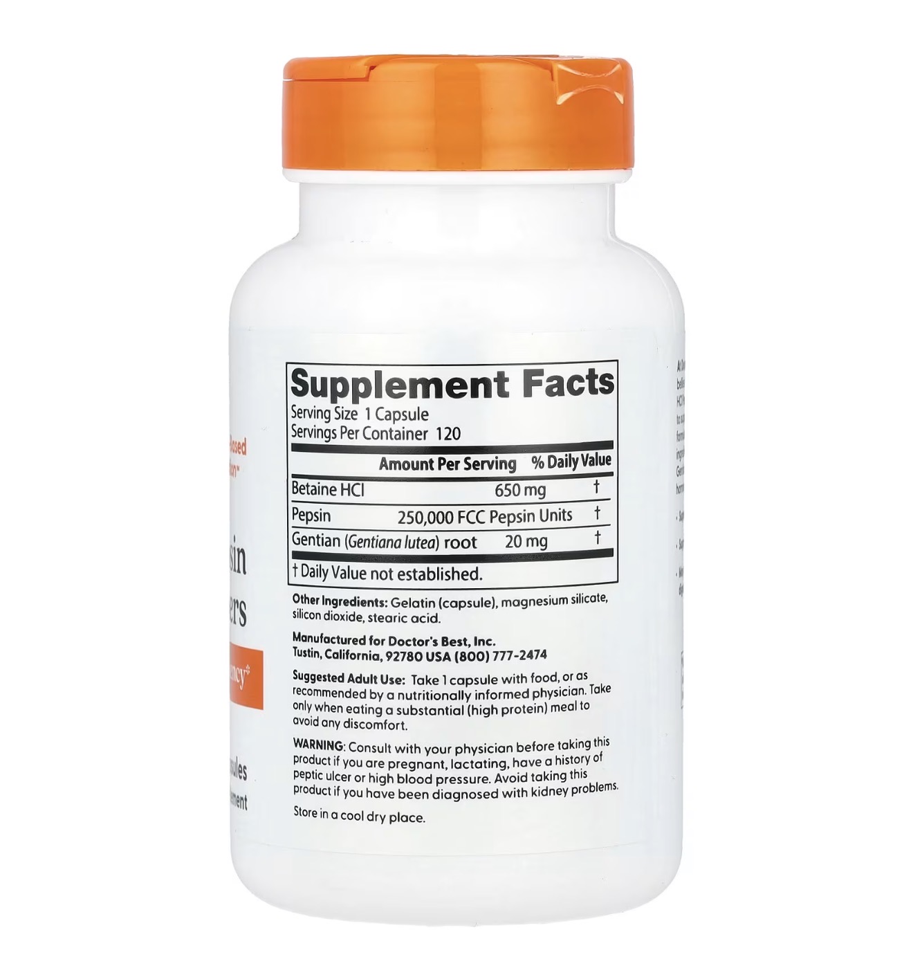 DOCTOR BEST, Бетаин Пепсин, 120 капсул