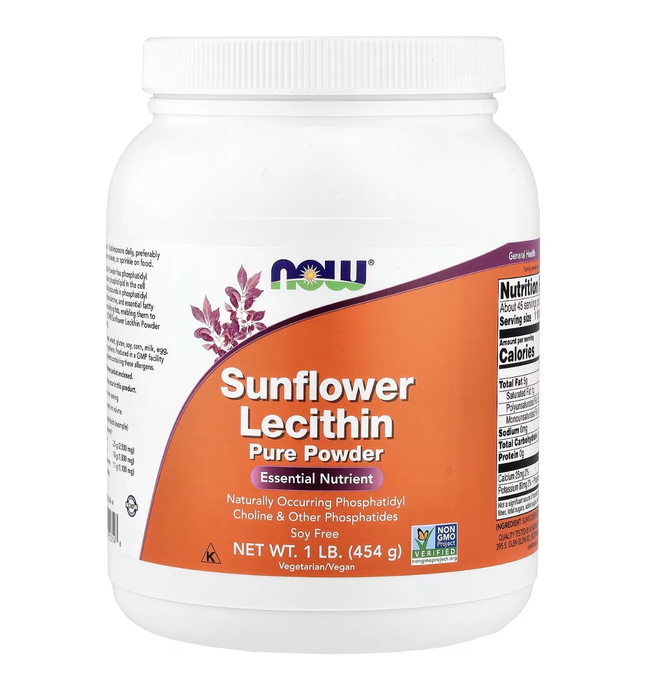 NOW, Подсолнечный лецитин, 454 гр, в порошке