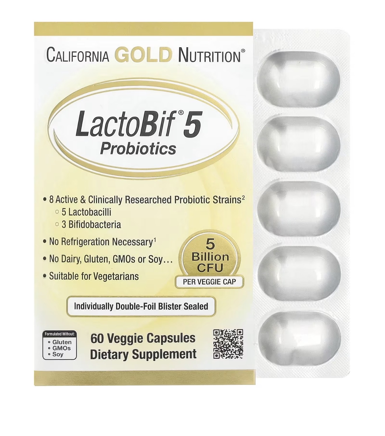 CALIFORNIA GOLD NUTRITION, LACTOBIF 5, Пробиотики, 5 биллионов, 60 капсул