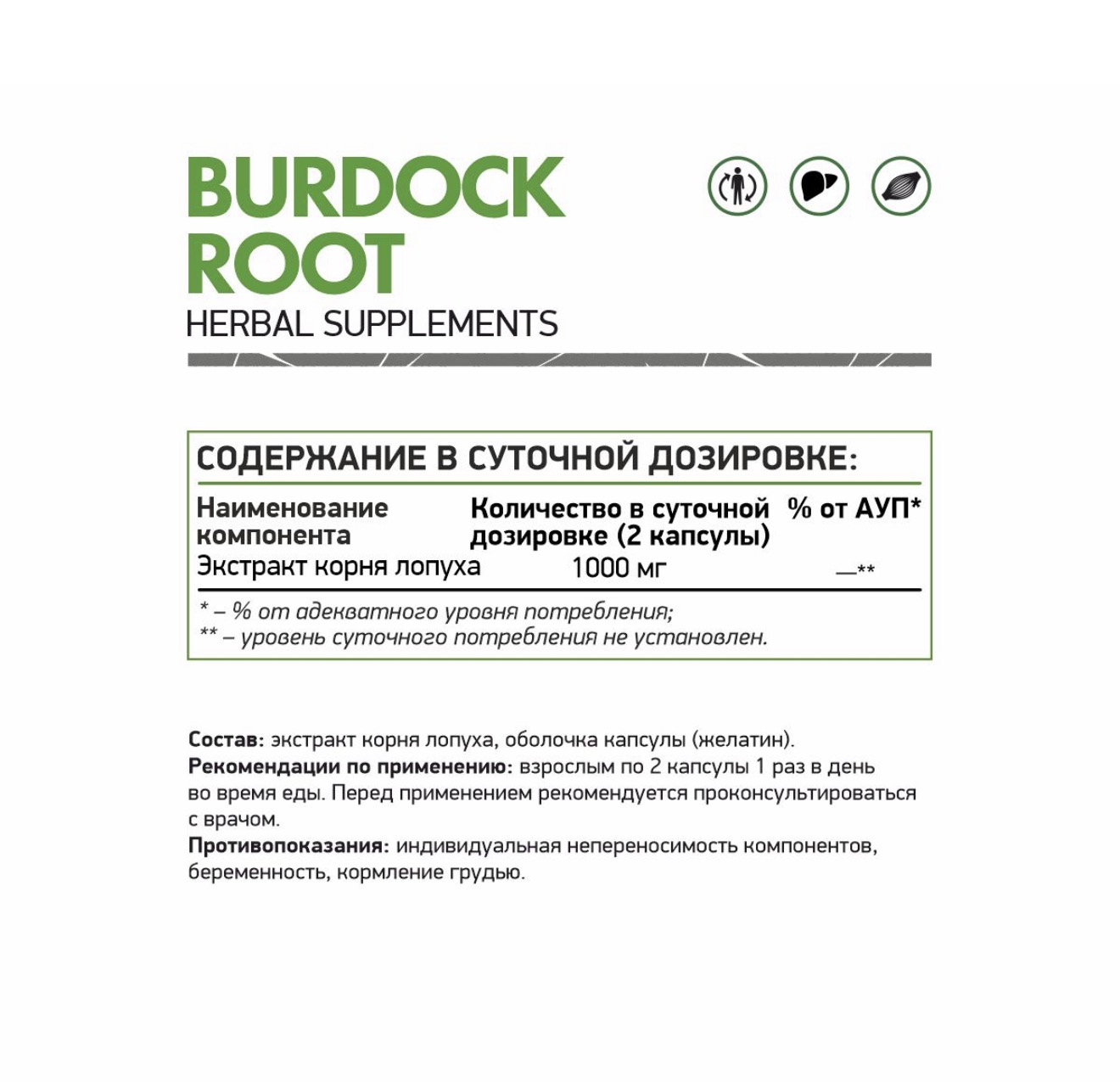 NATURAL SUPP, Лопух, экстракт, 500 мг, 60 капсул