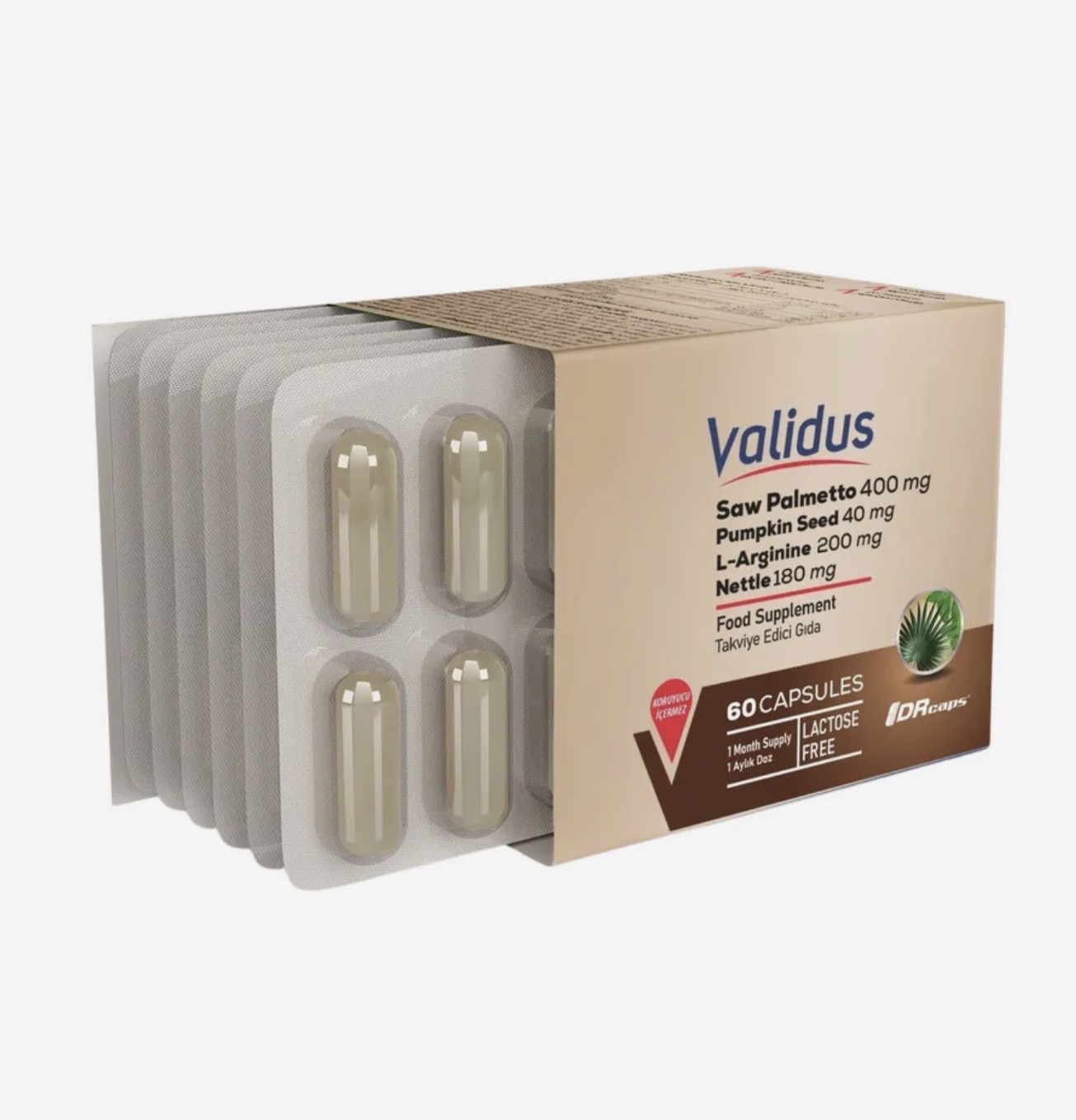 VALIDUS, Co пальметто, тыква, Аргенин, Ликопин, Для поддержки простаты и профилактики аденомы, 60 капсул