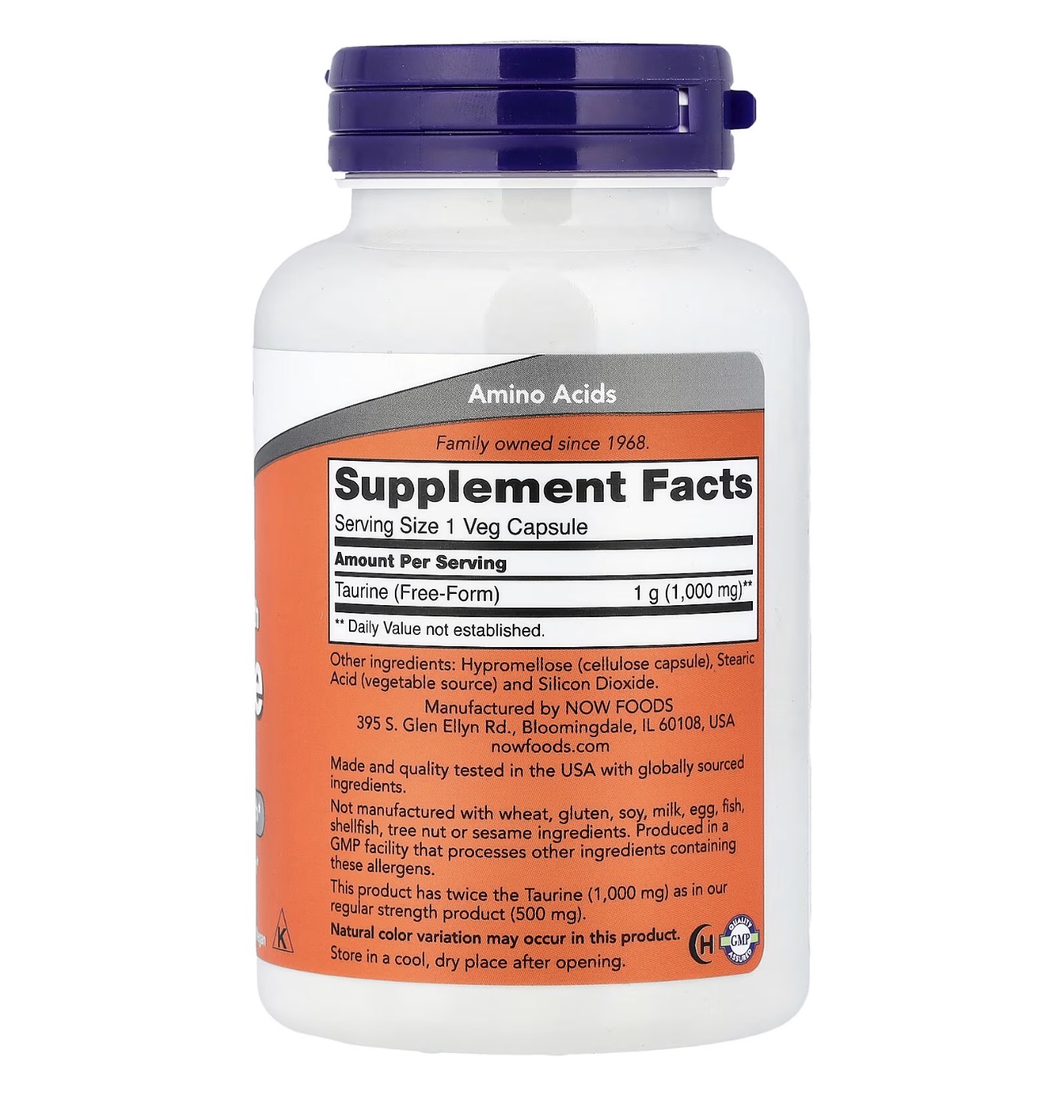 NOW, Таурин, 1000 мг, 100 капсул