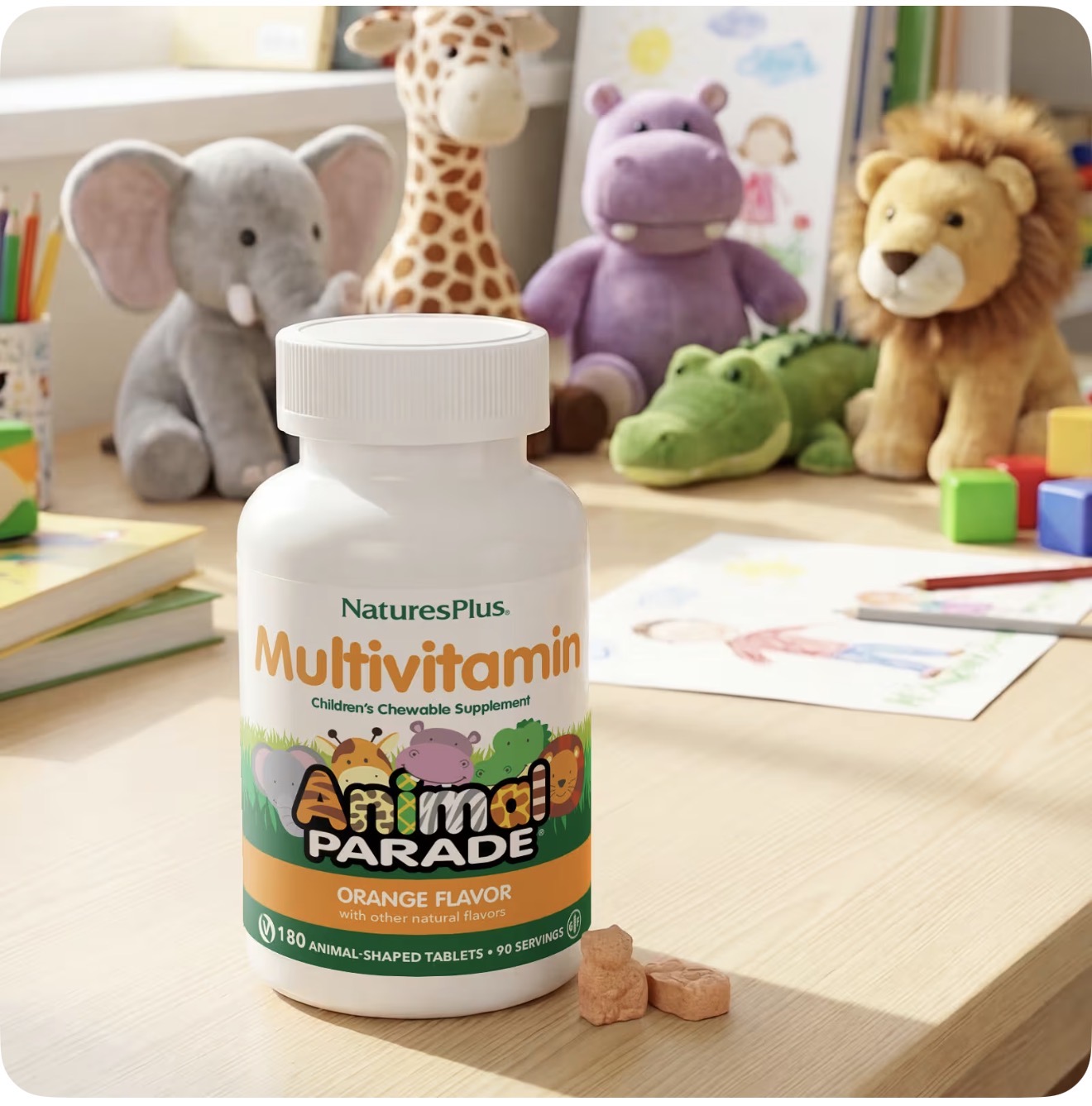 NaturesPlus Animal Parade®, жевательные мультивитамины для детей, со вкусом апельсина, 180 таблеток в форме животных