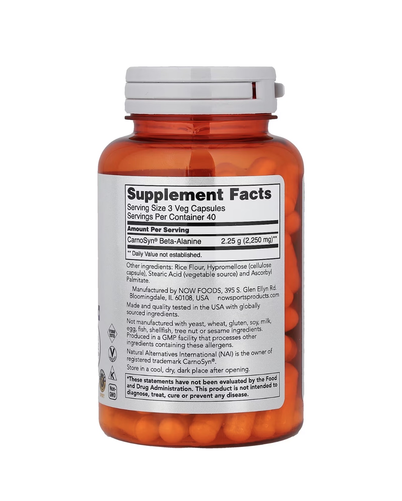 NOW, Beta alanine, Бета аланин, 750 мг, 120 капсул