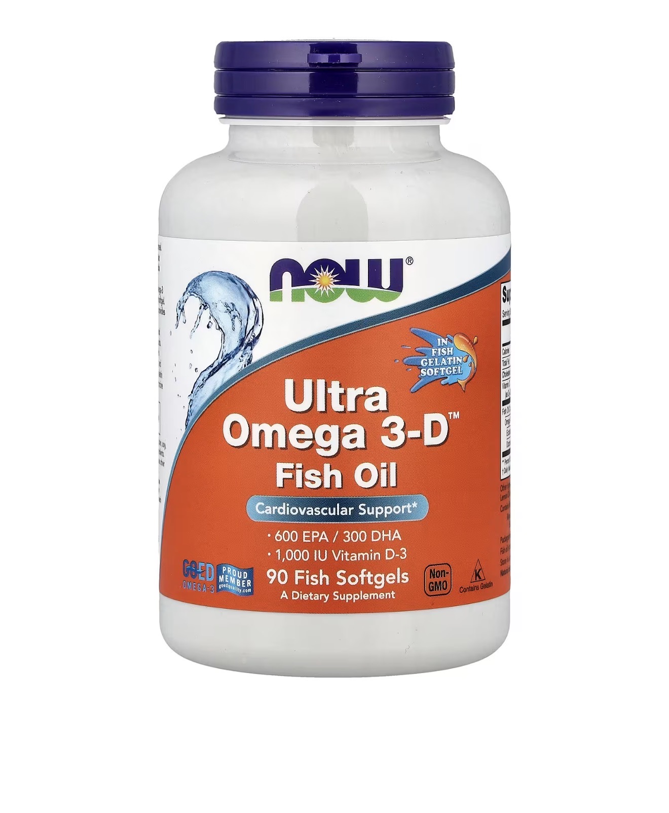 NOW, Омега 3 Д, 1000 мг, 600 epa/300dha + 1000 ме Д3, 90 капсул
