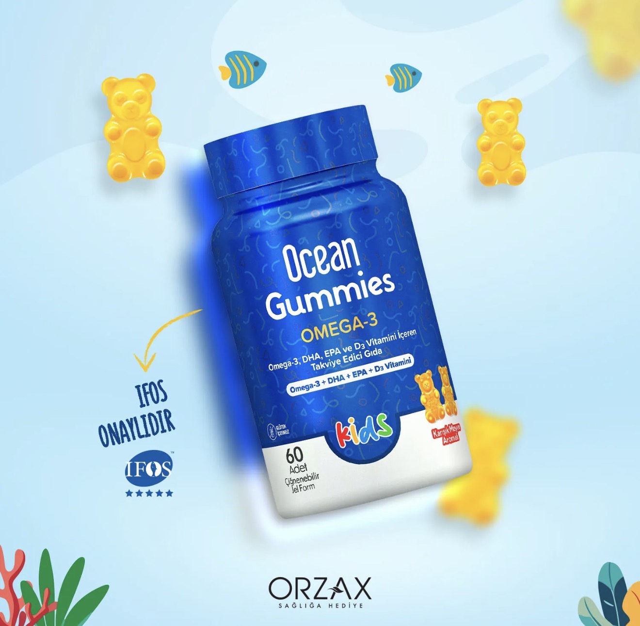 ORZAX, Ocean Gummies, Омега 3, 60 мармеладок