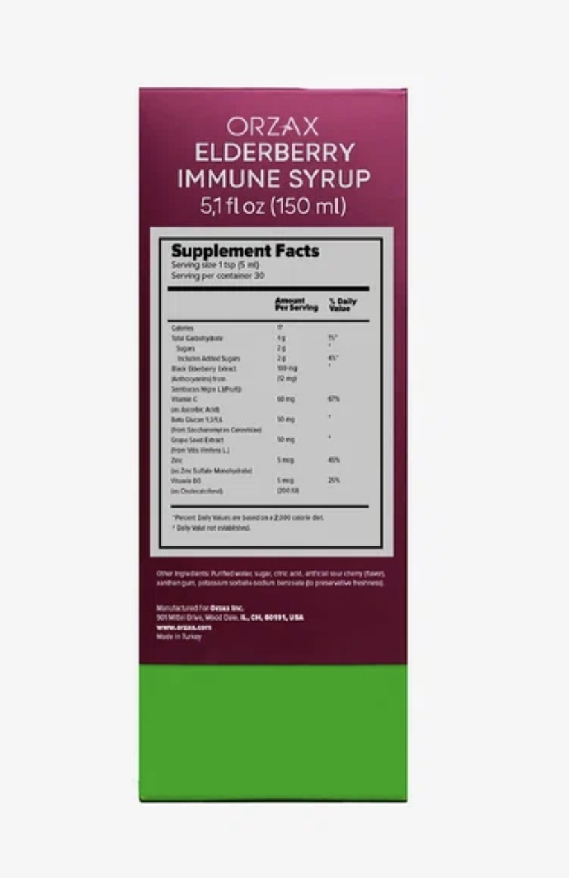 ORZAX, Elderberry immune syrup, Сироп для иммунитета с бузиной, 150 мл